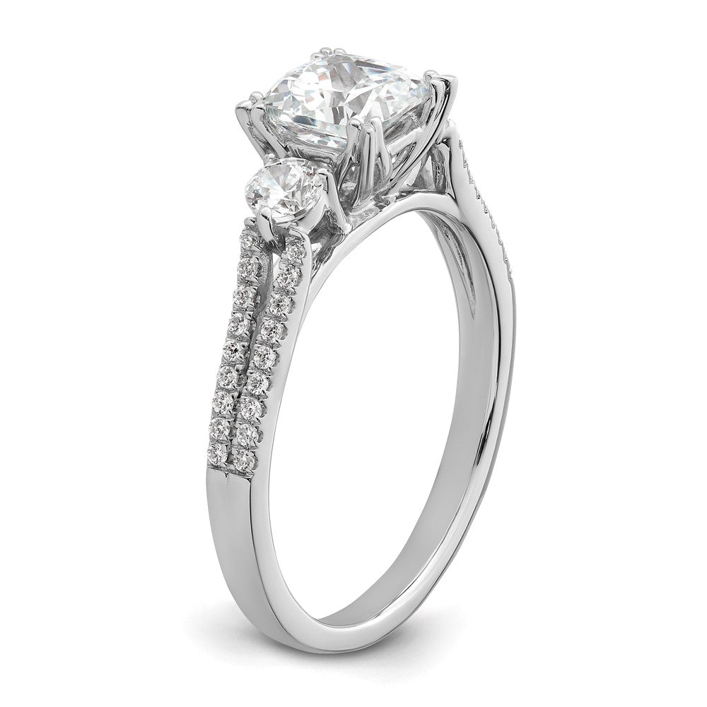 14k White Gold 3/4 carat Lab Grown Diamond VS/SI+ G+ 1 carat Center Cushion Semi Mount Engagement Ring