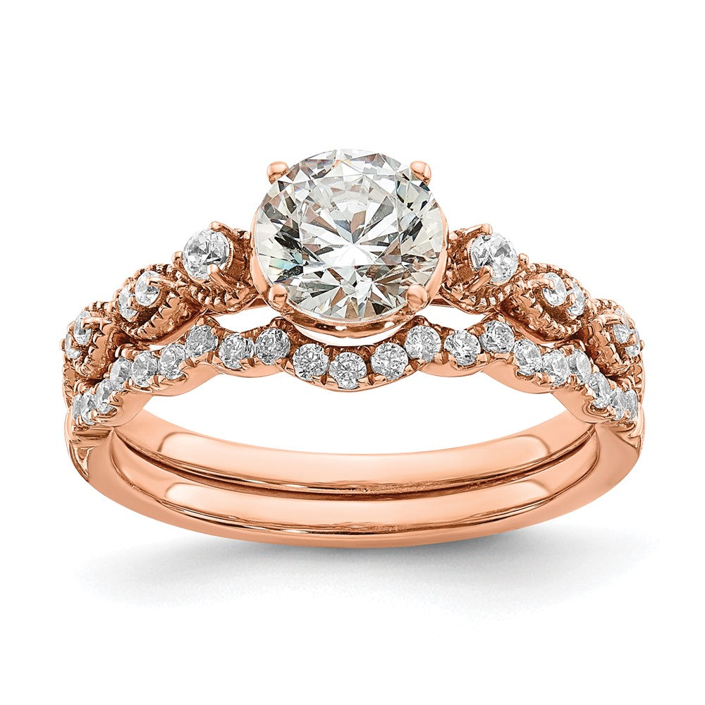 14k Rose Gold (Holds 1 carat (6.5mm) Round Center) 1/8 carat Diamond Semi-Mount Engagement Ring