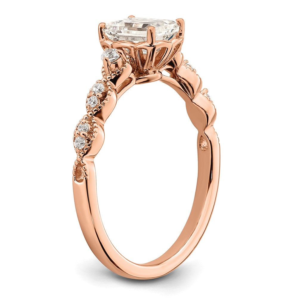 14k Rose Gold (Holds 1 carat (6.9x5.2mm) Emerald-cut Center) 1/8 carat Diamond Semi-Mount Engagement Ring