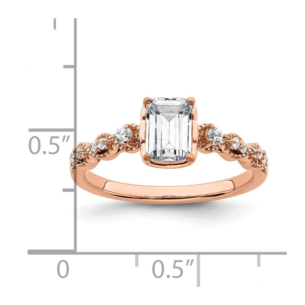 14k Rose Gold (Holds 1 carat (6.9x5.2mm) Emerald-cut Center) 1/8 carat Diamond Semi-Mount Engagement Ring