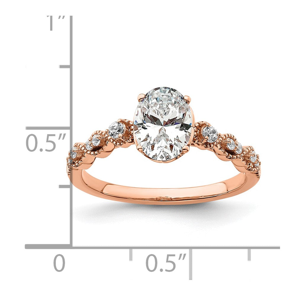 14k Rose Gold 1/8 carat Lab Grown Diamond VS/SI+ G+ 1 carat Center Oval Semi Mount Engagement Ring