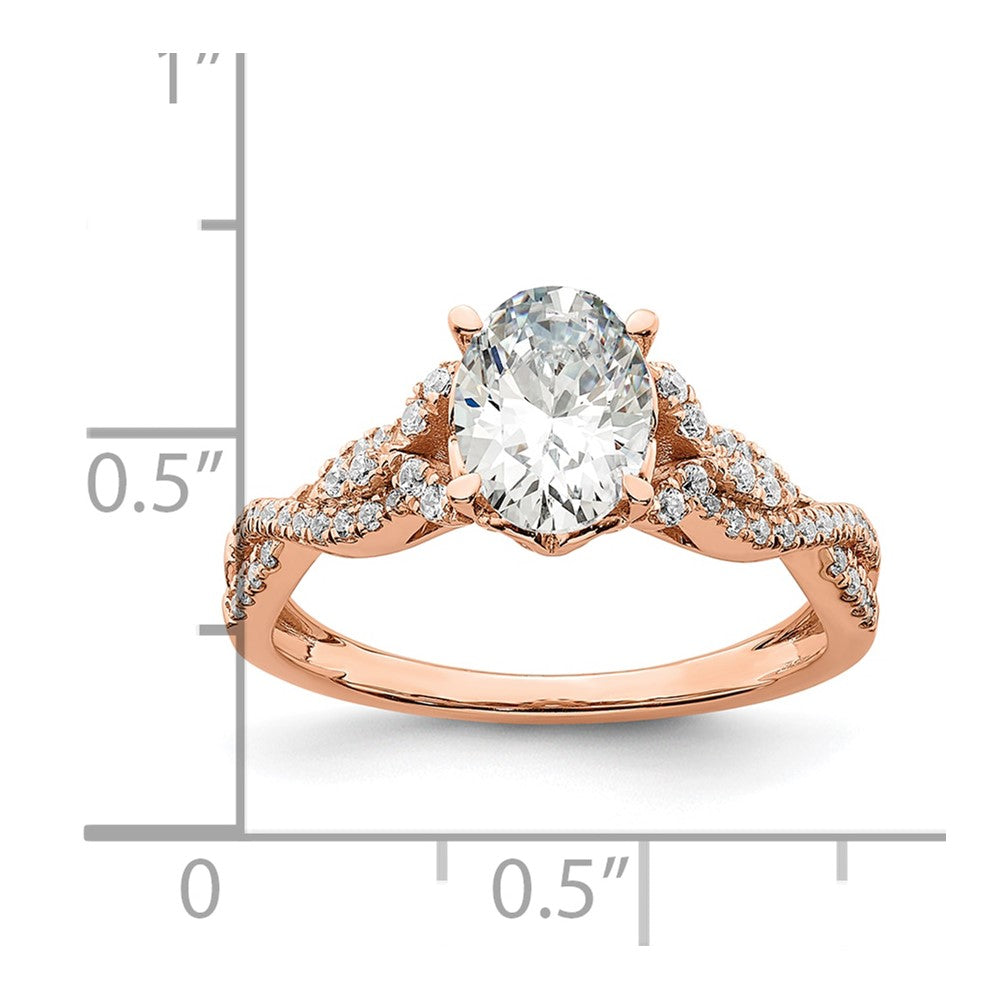 14k Rose Gold Criss-Cross (Holds 1 carat (8.00x6.1mm) Oval Center) 1/5 carat Diamond Semi-Mount Engagement Ring
