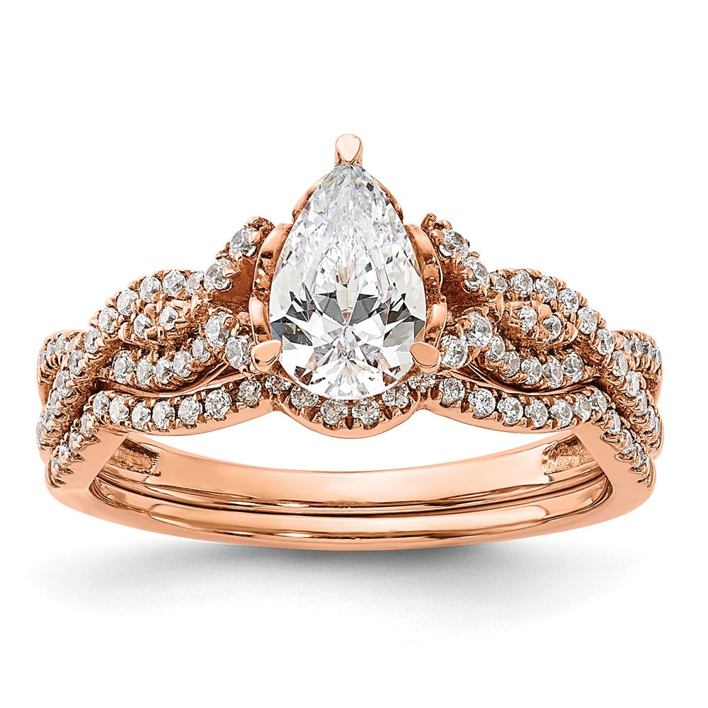 14k Rose Gold Criss-Cross (Holds 1 carat (8.00x6.1mm) Pear Center) 1/5 carat Diamond Semi-Mount Engagement Ring