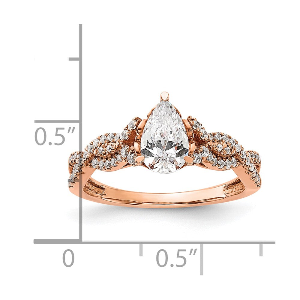 14k Rose Gold Criss-Cross (Holds 1 carat (8.00x6.1mm) Pear Center) 1/5 carat Diamond Semi-Mount Engagement Ring