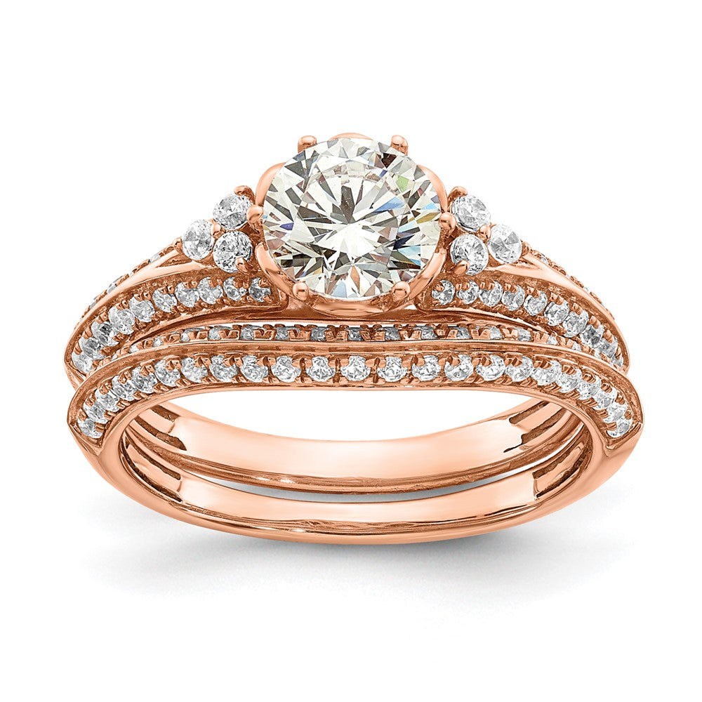 14k Rose Gold (Holds 1 carat (6.5mm) Round Center) 1/3 carat Diamond Semi-Mount Engagement Ring