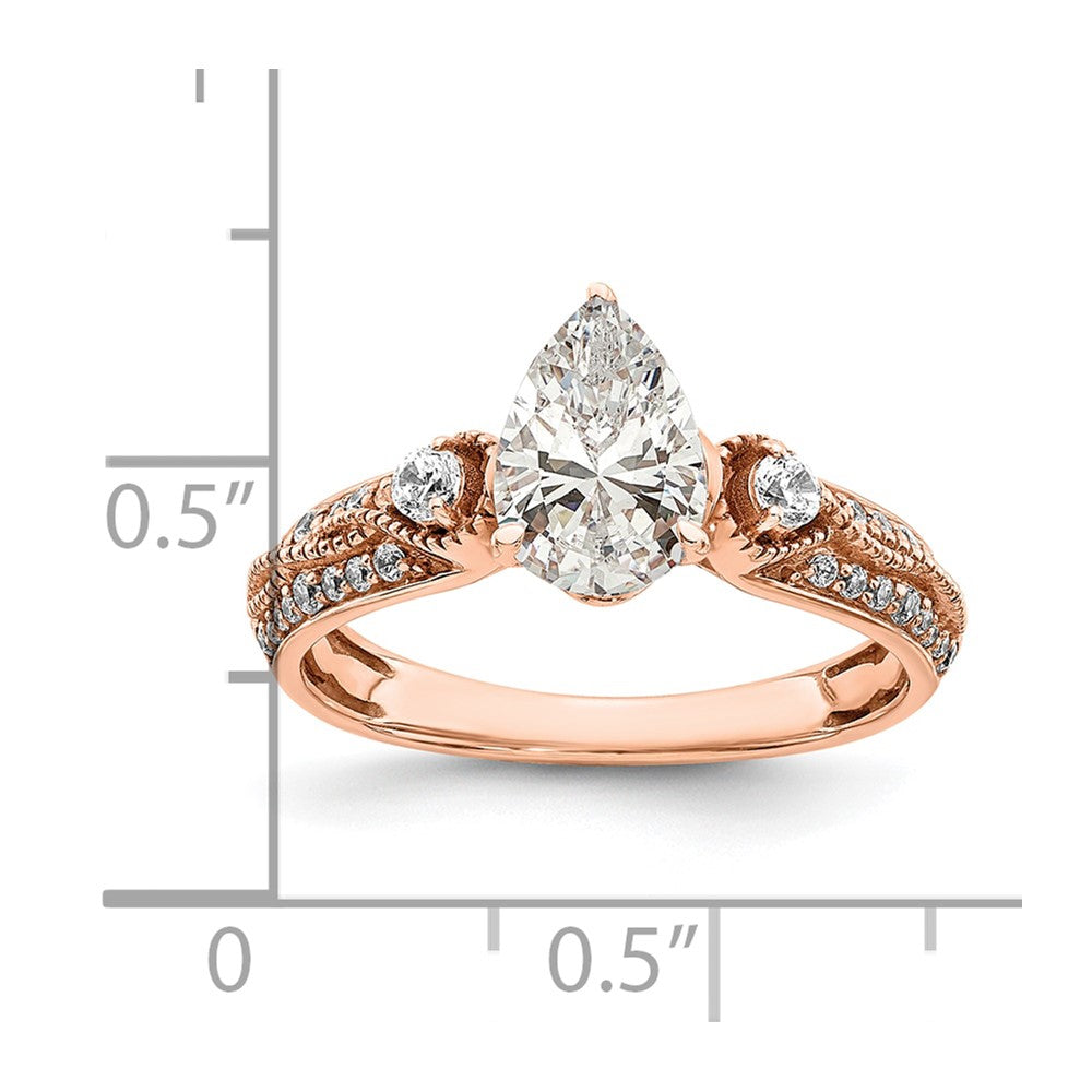 14k Rose Gold (Holds 1 carat (8.00x6.1mm) Pear Center) 1/4 carat Diamond Semi-Mount Engagement Ring