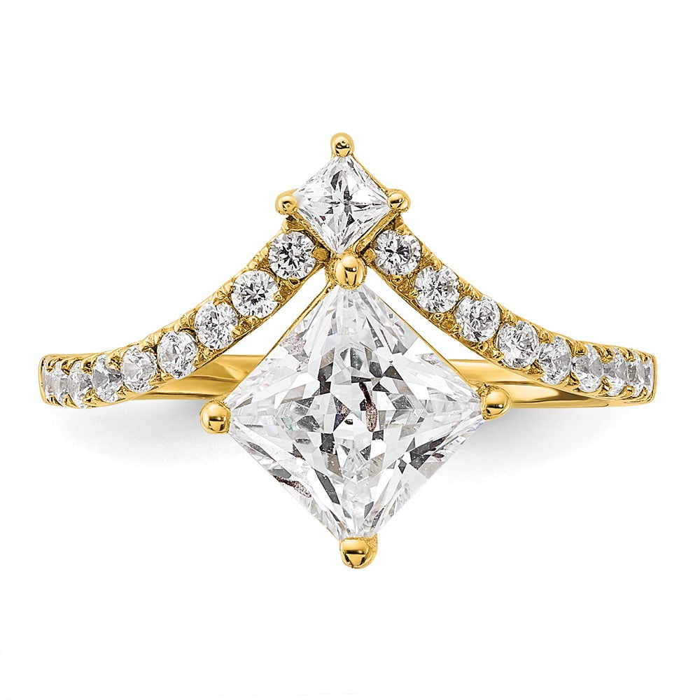 14k Asymmetric (Holds 1.5 carat (6.5mm) Princess Center) 1/2 carat Diamond Semi-Mount Engagement Ring