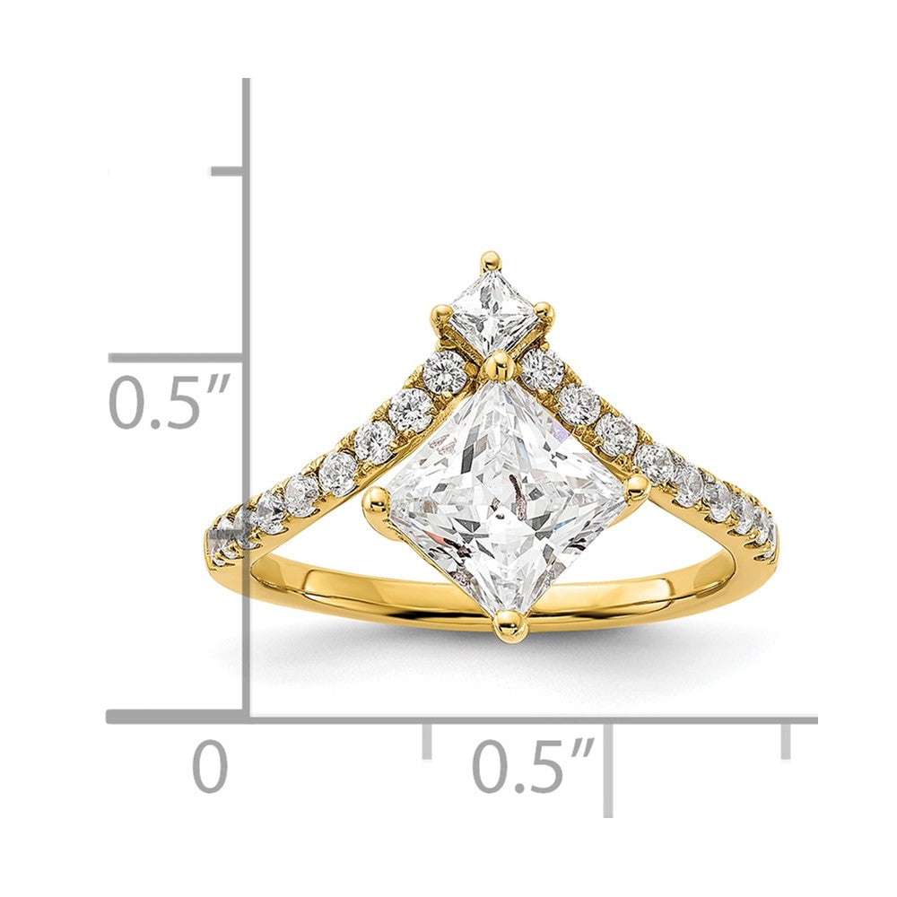14k Asymmetric (Holds 1.5 carat (6.5mm) Princess Center) 1/2 carat Diamond Semi-Mount Engagement Ring