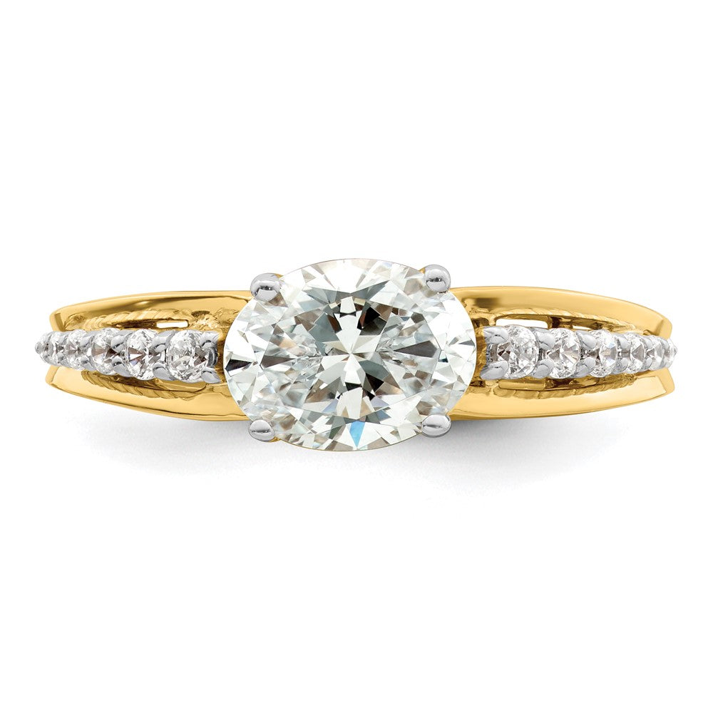 14k Two-tone 1/6 carat Lab Grown Diamond VS/SI+ G+ 1 carat Center Oval Semi Mount Engagement Ring