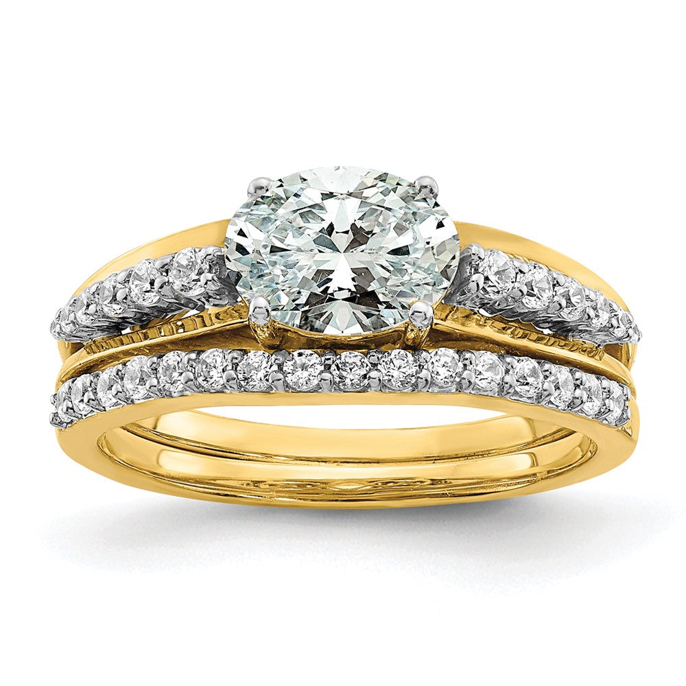 14k Two-tone 1/6 carat Lab Grown Diamond VS/SI+ G+ 1 carat Center Oval Semi Mount Engagement Ring
