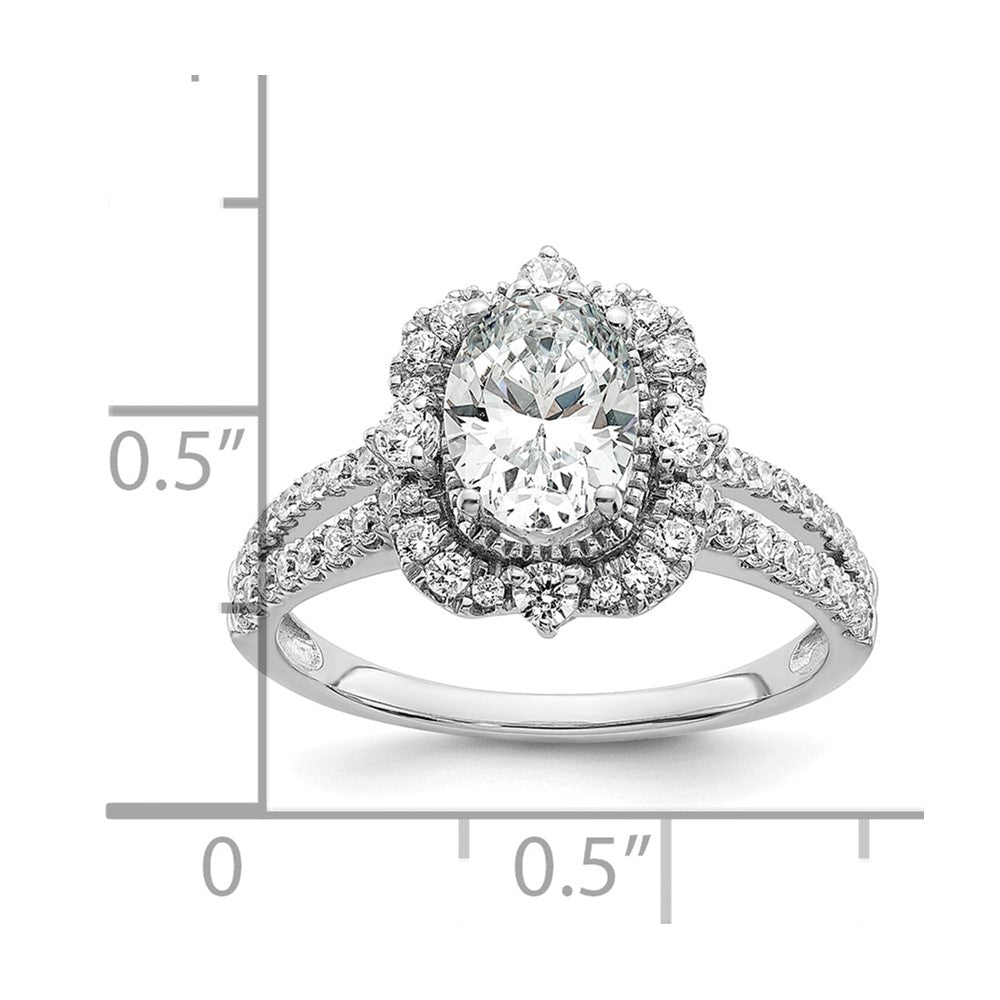 14k White Gold Vintage Halo (Holds 1 carat (8.0x6.1mm) Oval Center) 5/8 carat Diamond Semi-Mount Engagement Ring