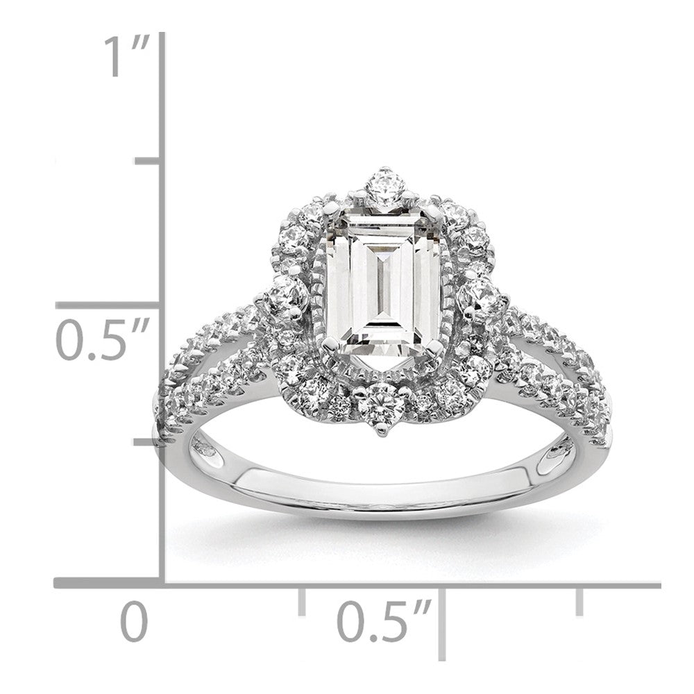 14k White Gold Vintage Halo (Holds 1 carat (6.9x5.2mm) Emerald-cut Center) 5/8 carat Diamond Semi-Mount Engagement Ring