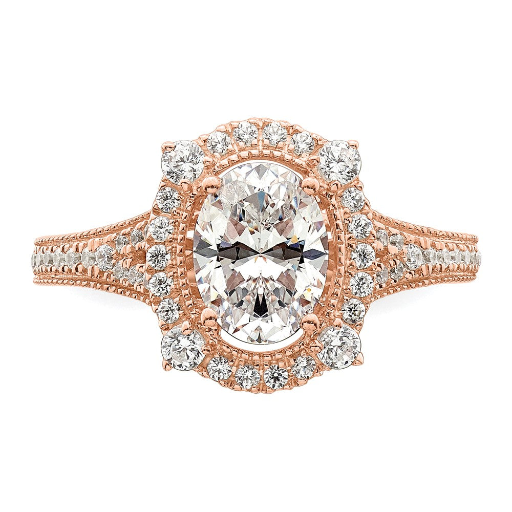 14k Rose Gold 3/8 carat Lab Grown Diamond VS/SI+ G+ 1 carat Center Oval Semi Mount Engagement Ring