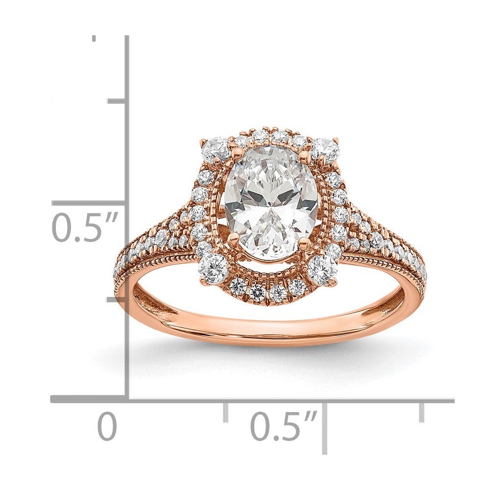 14k Rose Gold 3/8 carat Lab Grown Diamond VS/SI+ G+ 1 carat Center Oval Semi Mount Engagement Ring