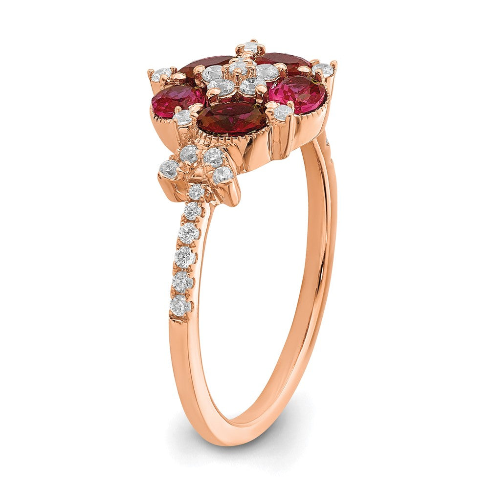 14K Rose Gold Lab Grown Diamond VS/SI+ G+ Cr.Ruby Floral Ring