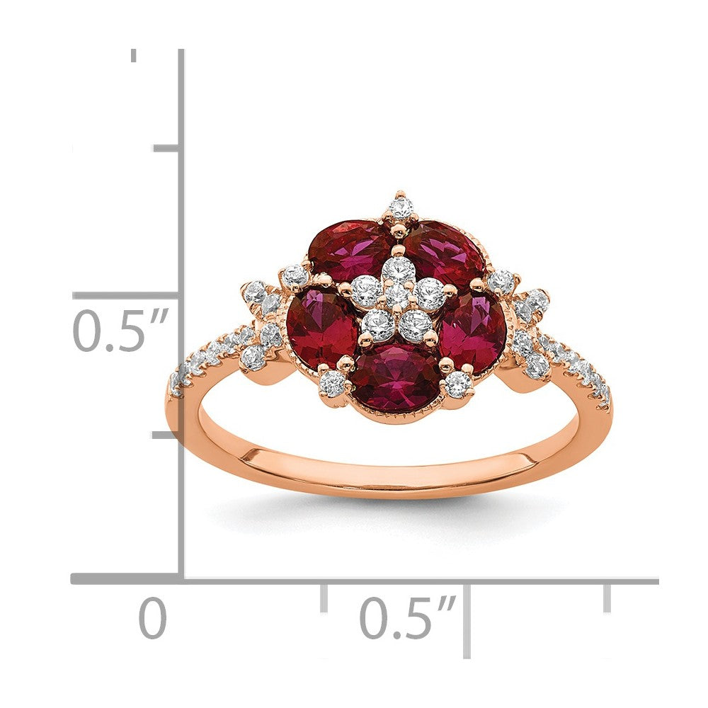 14K Rose Gold Lab Grown Diamond VS/SI+ G+ Cr.Ruby Floral Ring