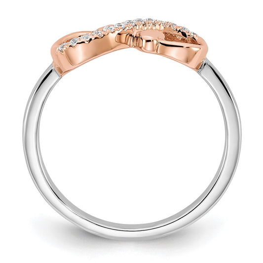 10K Two-tone White and Rose Polished Infinity Hearts 1/15 carat Diamond Ring