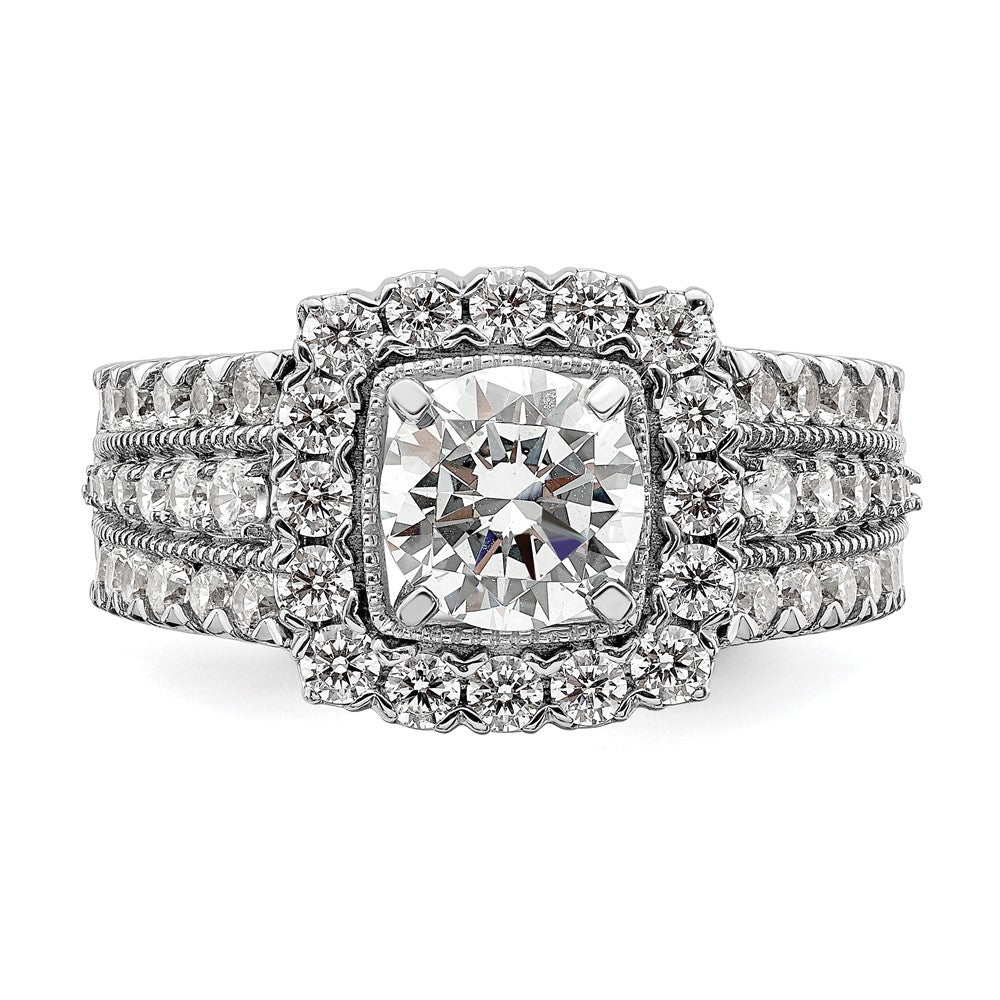 14k White Gold 1 1/3 carat Lab Grown Diamond VS/SI+ G+ 1 carat Center Round Semi Mount Engagement Ring