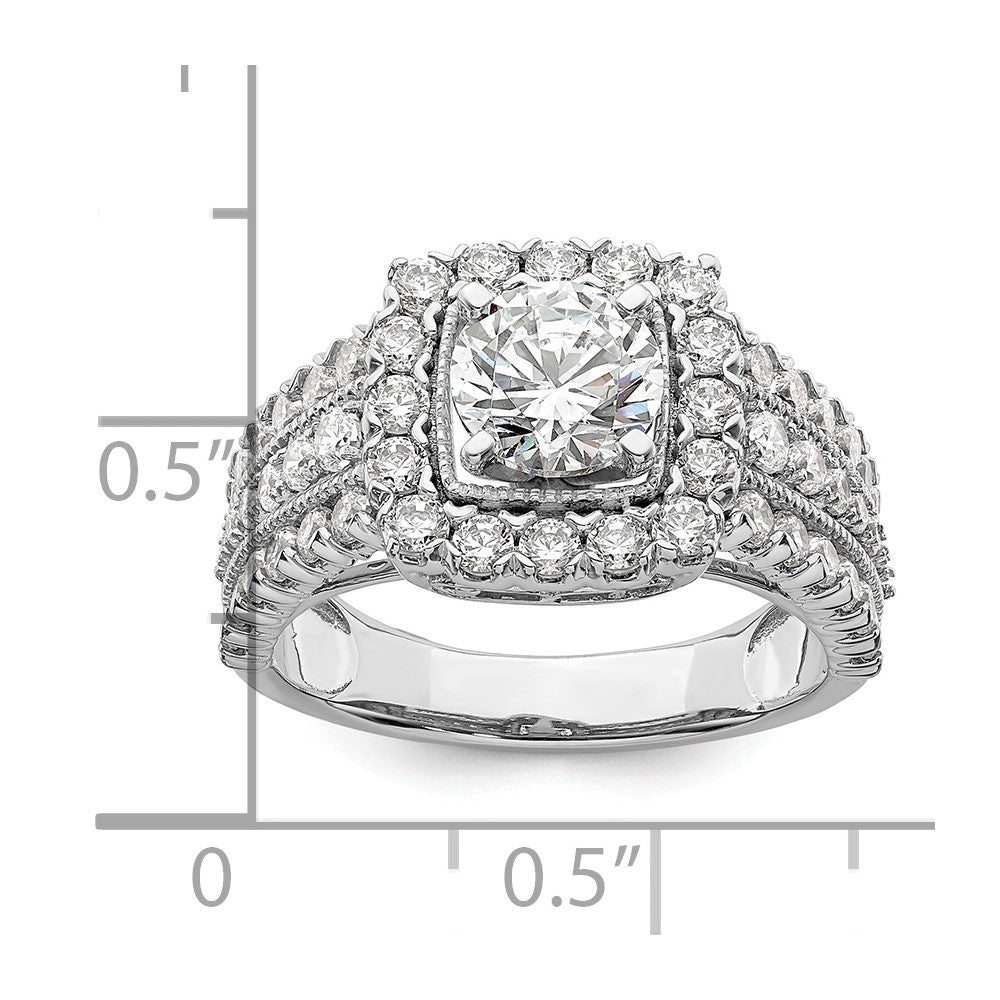 14k White Gold 1 1/3 carat Lab Grown Diamond VS/SI+ G+ 1 carat Center Round Semi Mount Engagement Ring