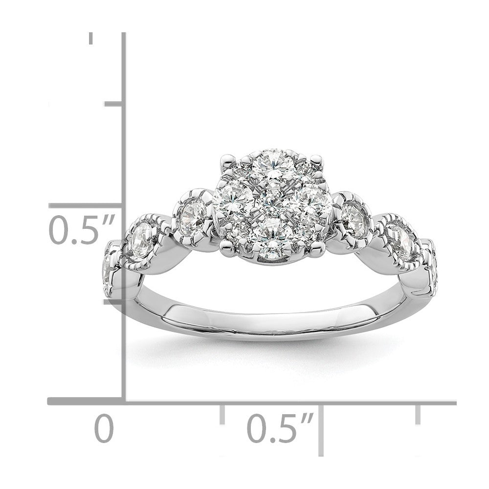 14k White Gold 3/4 carat Lab Grown Diamond VS/SI+ G+ Complete Cluster Engagement Ring