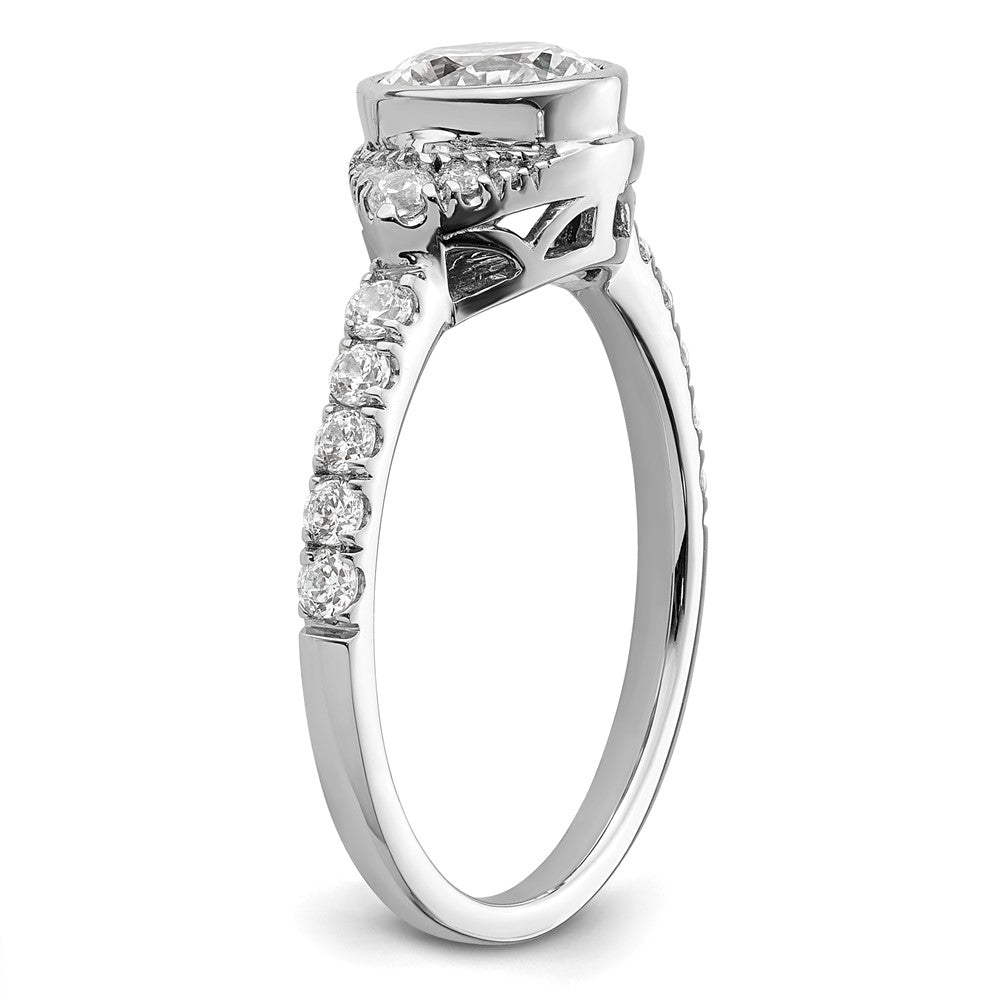 14k White Gold Halo (Holds 1 carat (6.5mm) Round Center Bezel) 3/8 carat Diamond Semi-Mount Engagement Ring