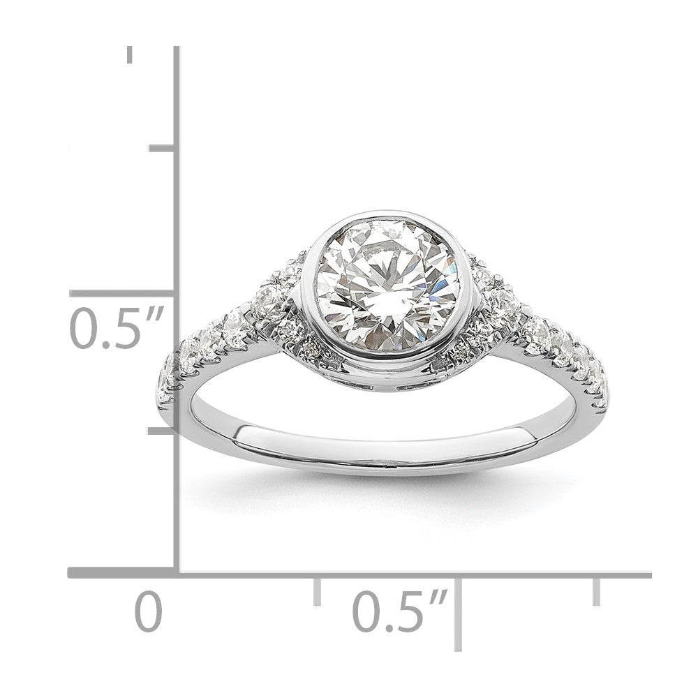 14k White Gold Halo (Holds 1 carat (6.5mm) Round Center Bezel) 3/8 carat Diamond Semi-Mount Engagement Ring