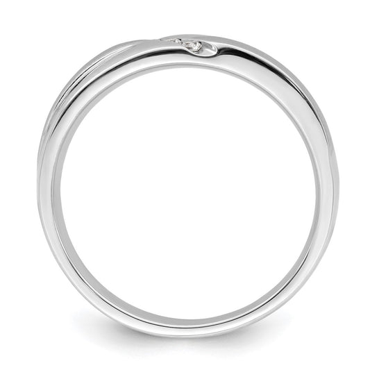 14K White Gold 3-Stone Satin and Polished 1/20 carat Diamond Complete Men's Band