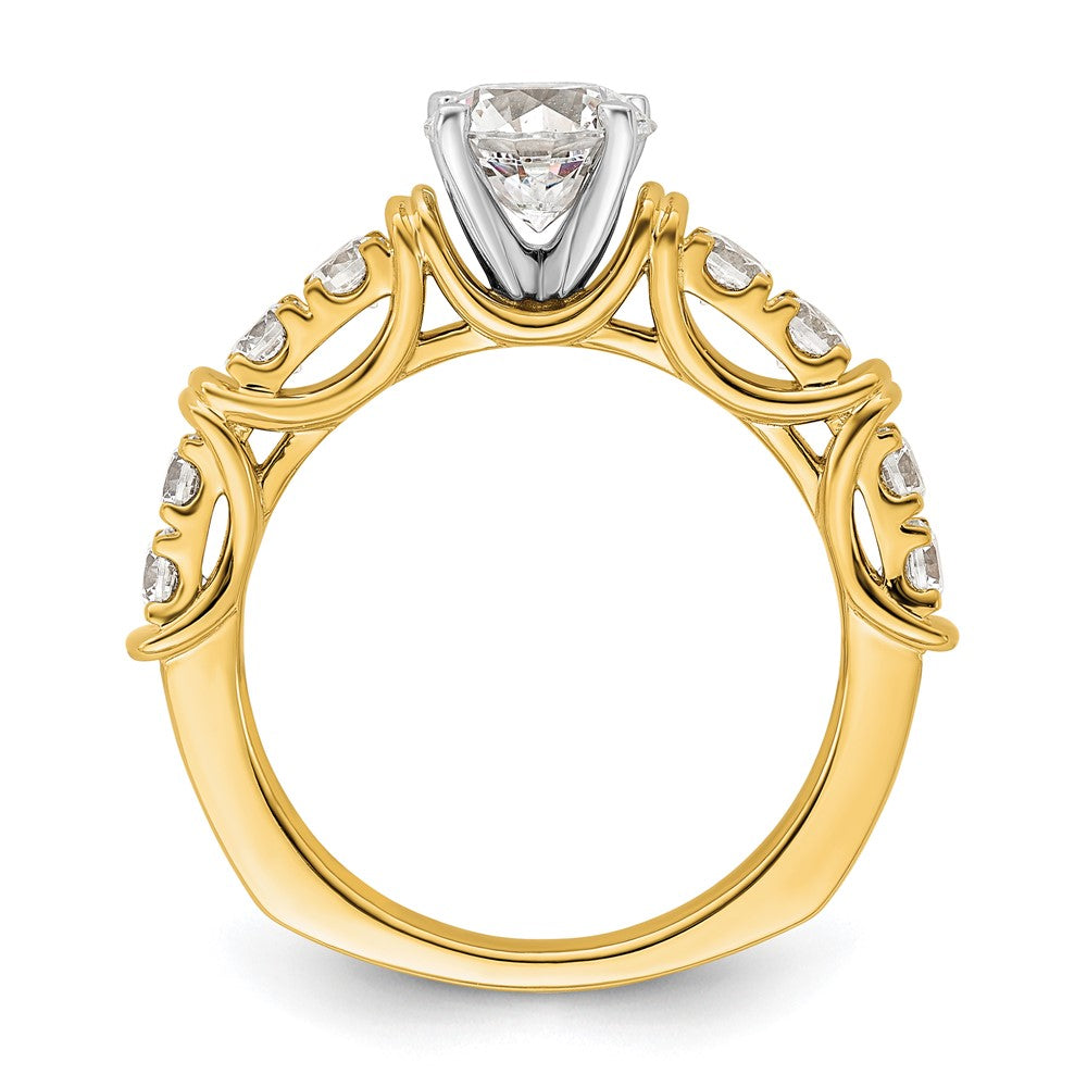 14k Two Tone 5/8 carat Lab Grown Diamond VS/SI+ G+ 1 carat Center Round Semi Mount Shared Prong Engagement Ring