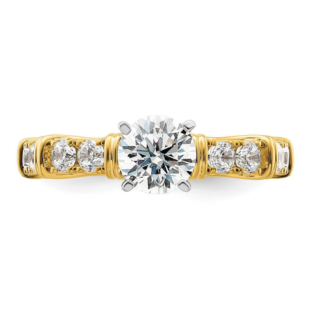 14k Two Tone 5/8 carat Lab Grown Diamond VS/SI+ G+ 1 carat Center Round Semi Mount Shared Prong Engagement Ring