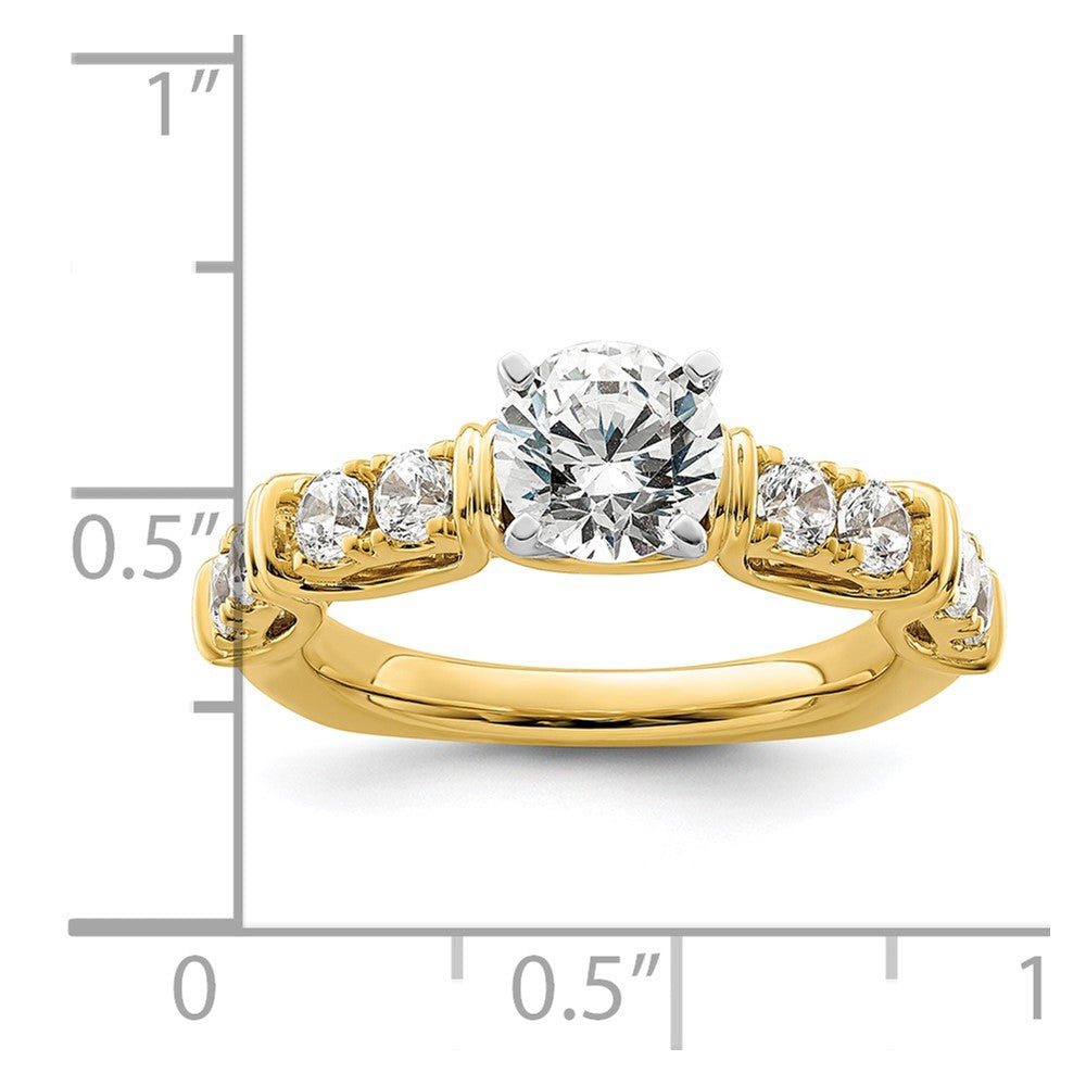 14k Two Tone 5/8 carat Lab Grown Diamond VS/SI+ G+ 1 carat Center Round Semi Mount Shared Prong Engagement Ring