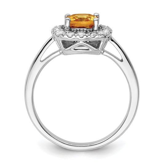 14k White Gold 1/4 carat Lab Grown Diamond VS/SI+ G+ November Birthstone Citrine Halo Ring