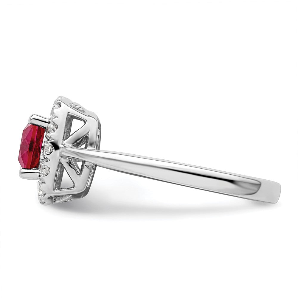 14k White Gold 1/4 carat Lab Grown Diamond VS/SI+ G+ July Birthstone Lab Created Ruby Halo Ring