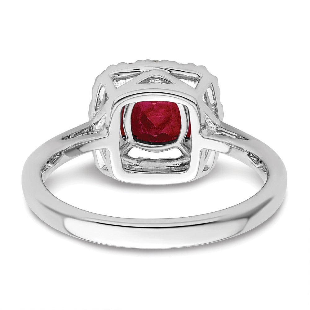 14k White Gold 1/4 carat Lab Grown Diamond VS/SI+ G+ July Birthstone Lab Created Ruby Halo Ring