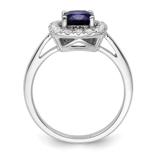 14k White Gold 1/4 carat Lab Grown Diamond VS/SI+ G+ September Birthstone Lab Created Blue Sapphire Halo Ring