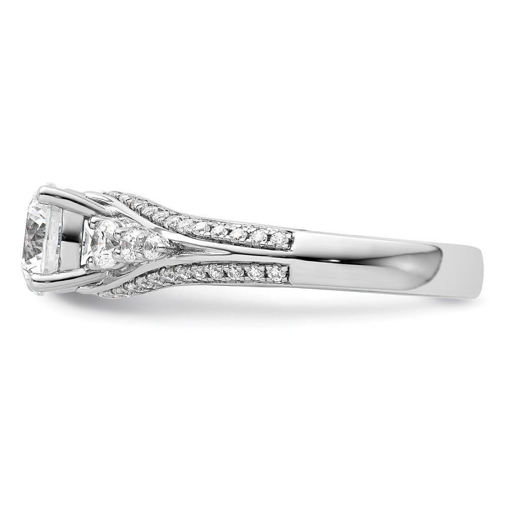 14k White Gold 1/2 carat Lab Grown Diamond VS/SI+ G+ 1 carat Center Round Semi Mount Channel Set Shared Prong Engagement Ring