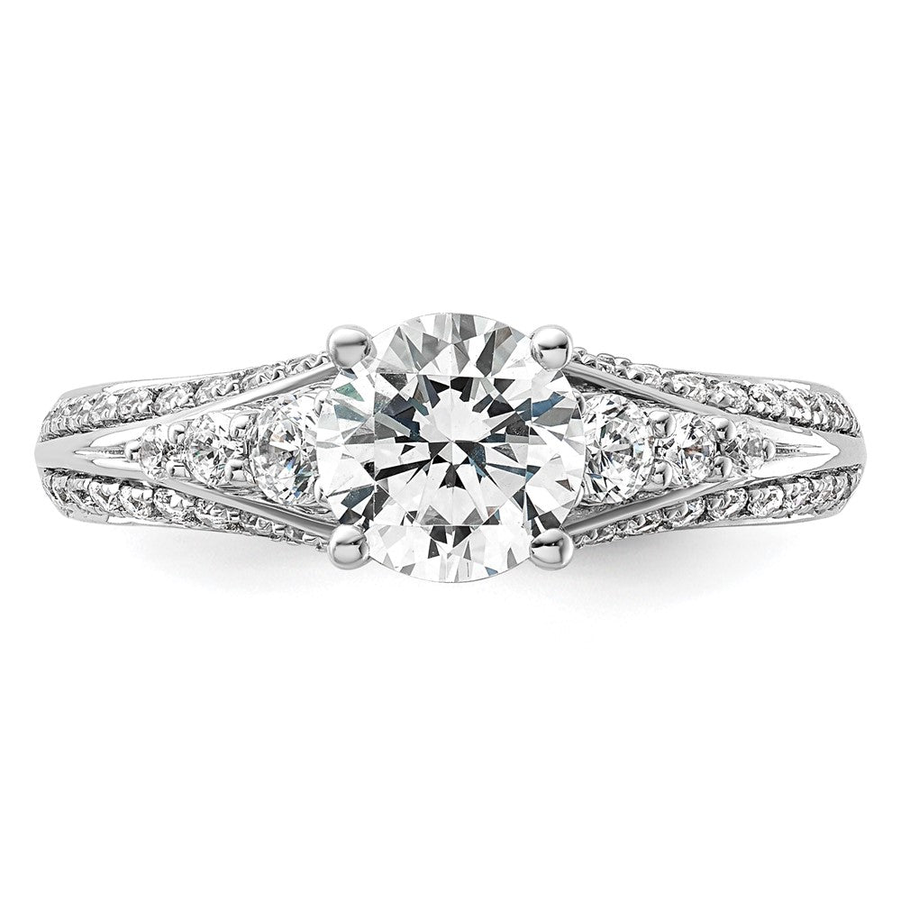 14k White Gold 1/2 carat Lab Grown Diamond VS/SI+ G+ 1 carat Center Round Semi Mount Channel Set Shared Prong Engagement Ring