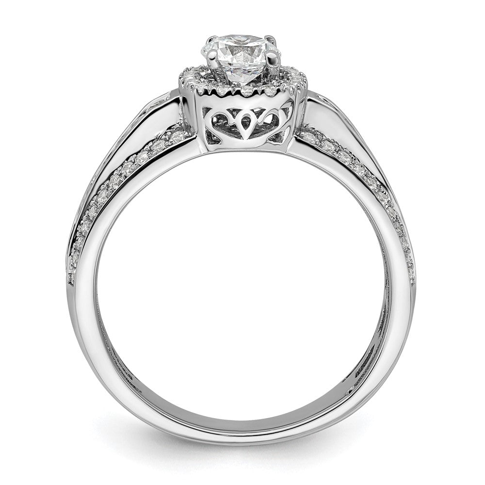 14k White Gold 5/8 carat Lab Grown Diamond VS/SI+ G+ 1/2 carat Center Round Semi Mount Halo Engagement Ring