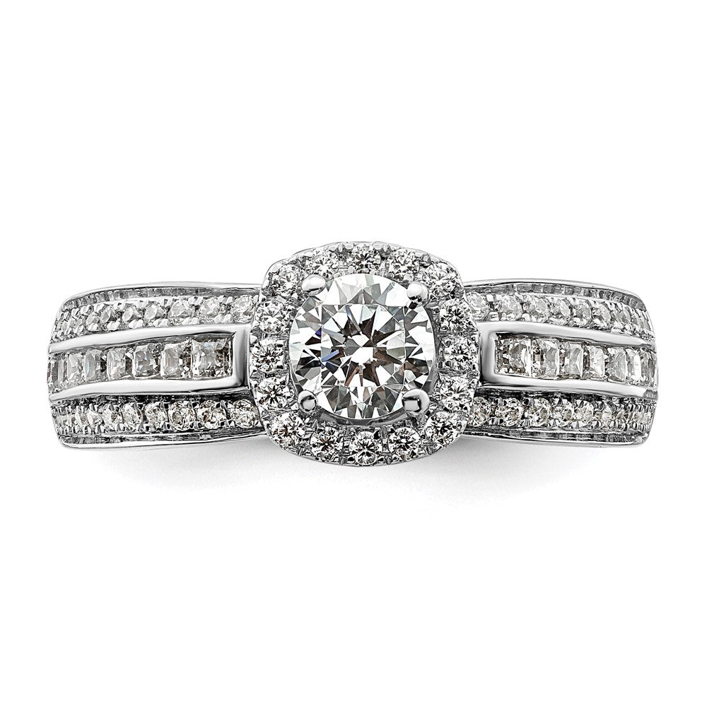 14k White Gold 5/8 carat Lab Grown Diamond VS/SI+ G+ 1/2 carat Center Round Semi Mount Halo Engagement Ring