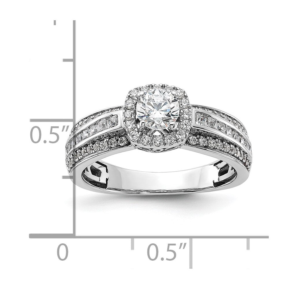 14k White Gold 5/8 carat Lab Grown Diamond VS/SI+ G+ 1/2 carat Center Round Semi Mount Halo Engagement Ring
