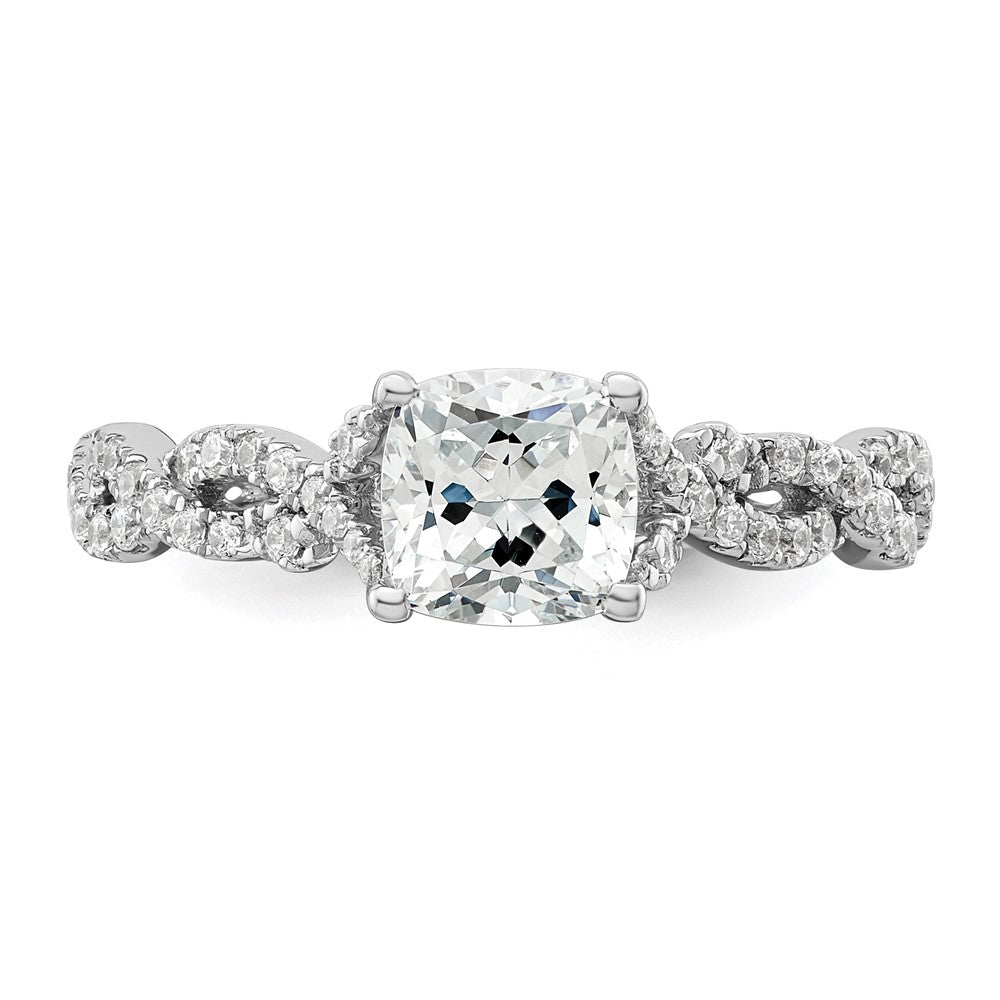 14k White Gold 3/8 carat Lab Grown Diamond VS/SI+ G+ 1 carat Center Cushion Semi Mount Engagement Ring