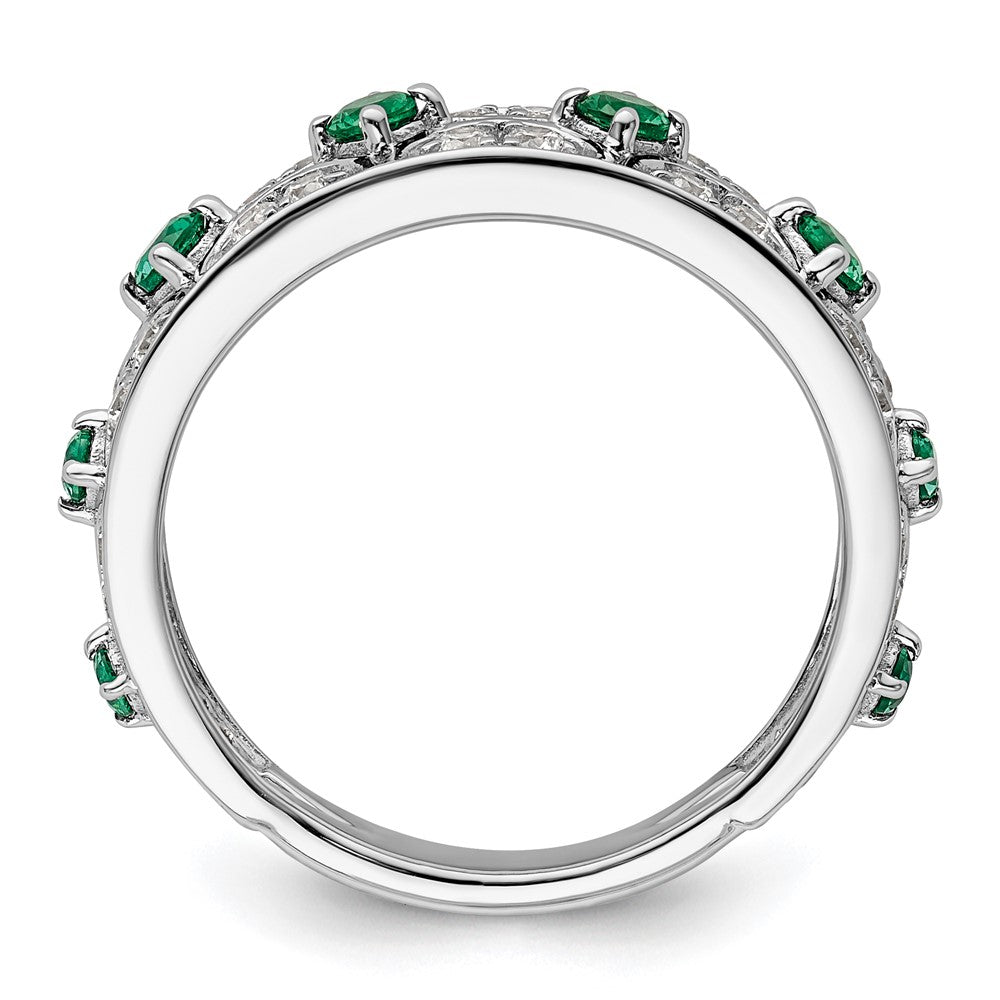 14k White Gold 1/2 carat Lab Grown Diamond VS/SI+ G+ and Lab Created Emerald Complete Ring