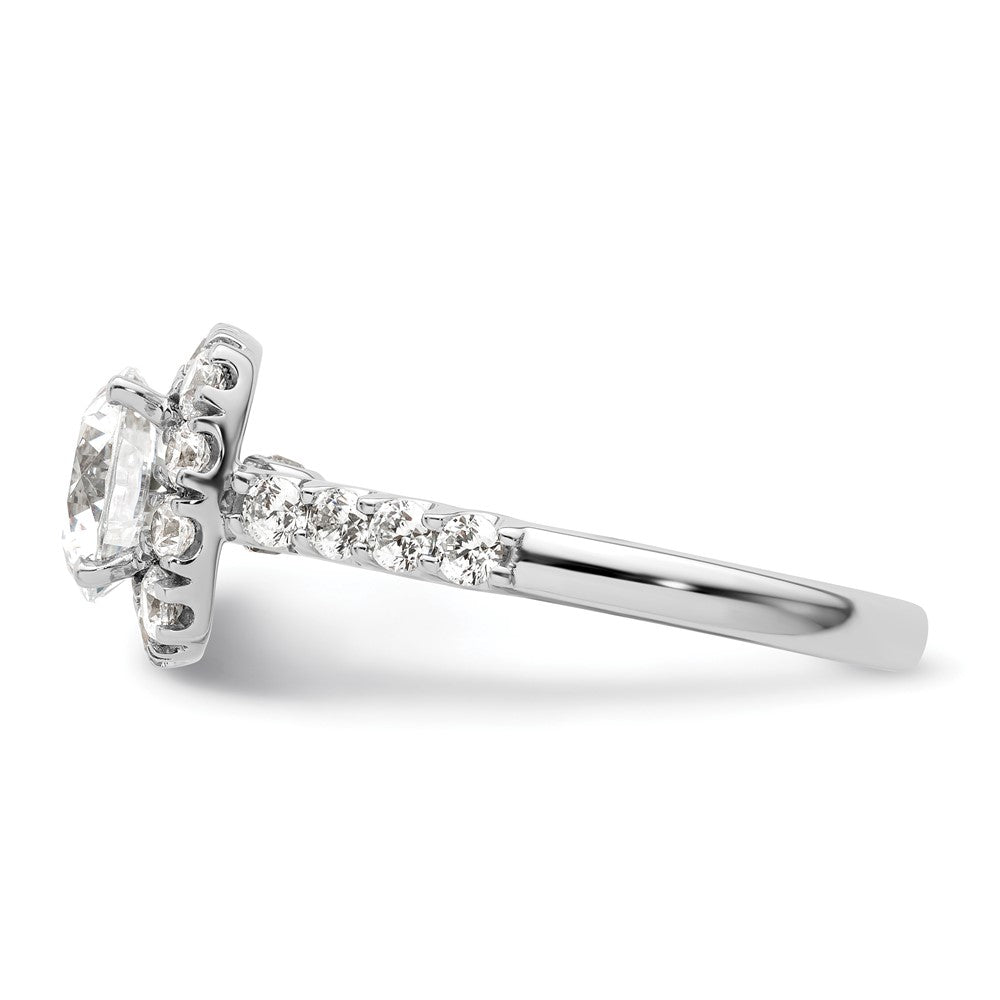 14k White Gold 1 carat Lab Grown Diamond VS/SI+ G+ 1 1/2 carat Center Round Semi Mount Halo Engagement Ring