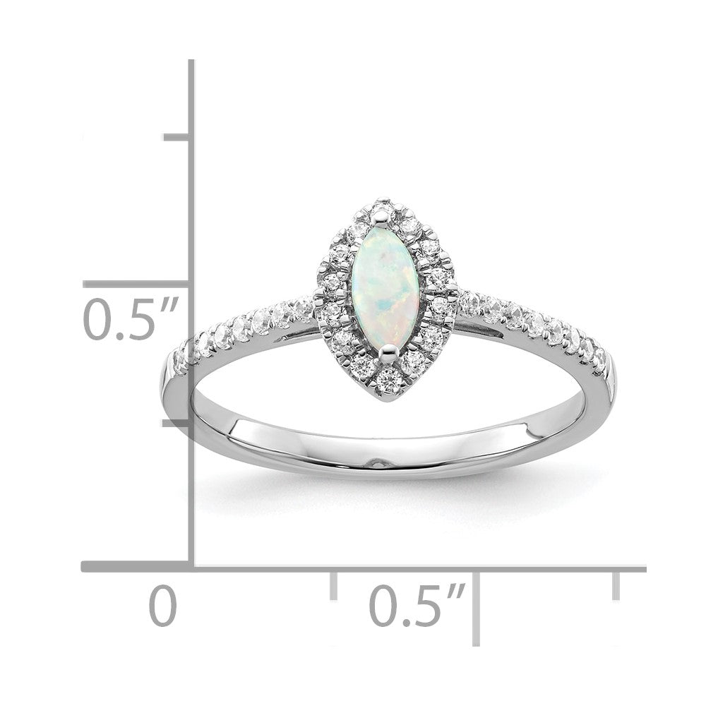14k White Gold 1/5 carat Lab Grown Diamond VS/SI+ G+ and Lab Created Opal October Birthstone Ring