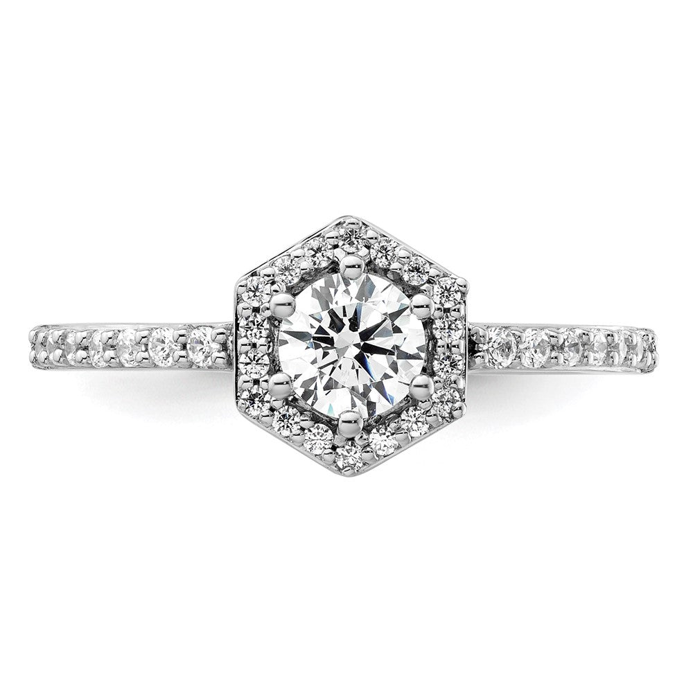 14k White Gold 5/8 carat Lab Grown Diamond VS/SI+ G+ Round Complete Geometric Halo Engagement Ring
