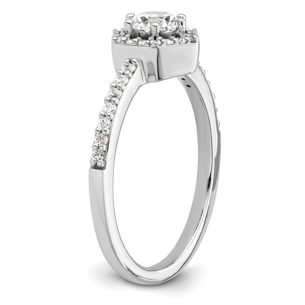 14k White Gold 5/8 carat Lab Grown Diamond VS/SI+ G+ Round Complete Geometric Halo Engagement Ring