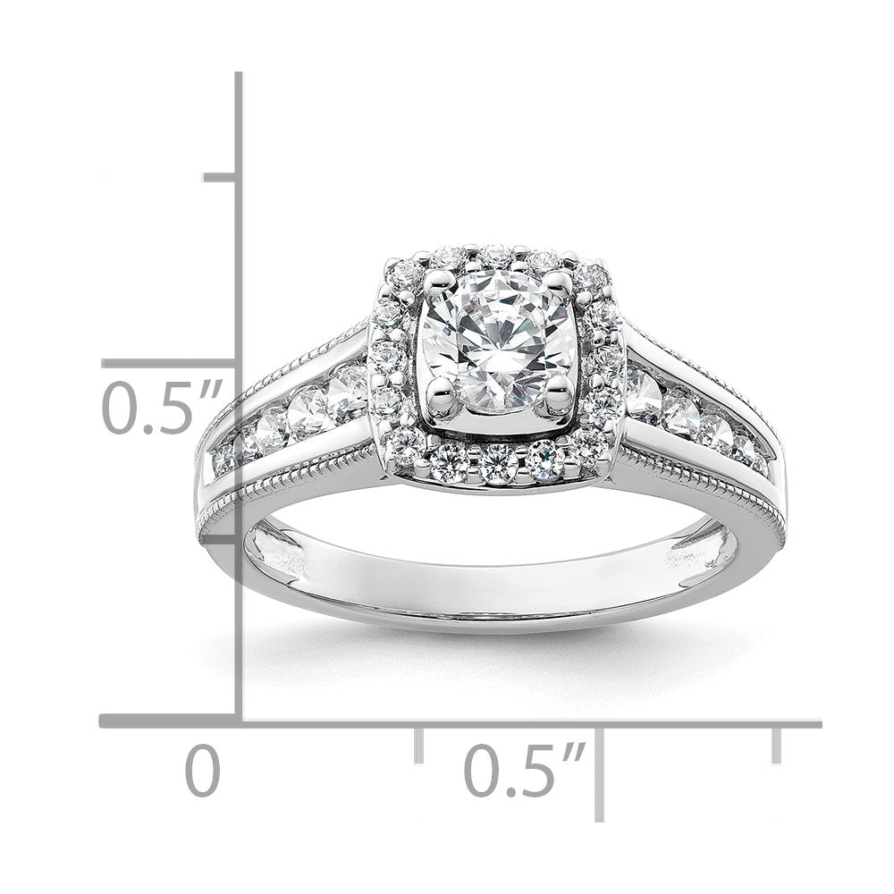 14k White Gold 1 carat Lab Grown Diamond VS/SI+ G+ Round Complete Halo Engagement Ring