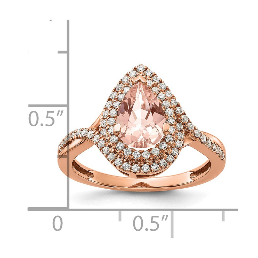 14k Rose Gold Blooming Bridal Morganite Pear Complete Engagement Ring