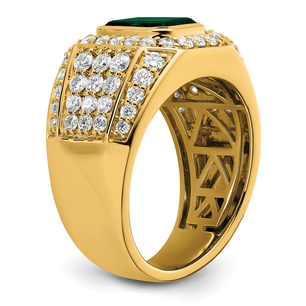 IBGoodman 10k 1 7/8 carat Lab Grown Diamond VS/SI+ G+ and Lab Created Emerald Men's Ring
