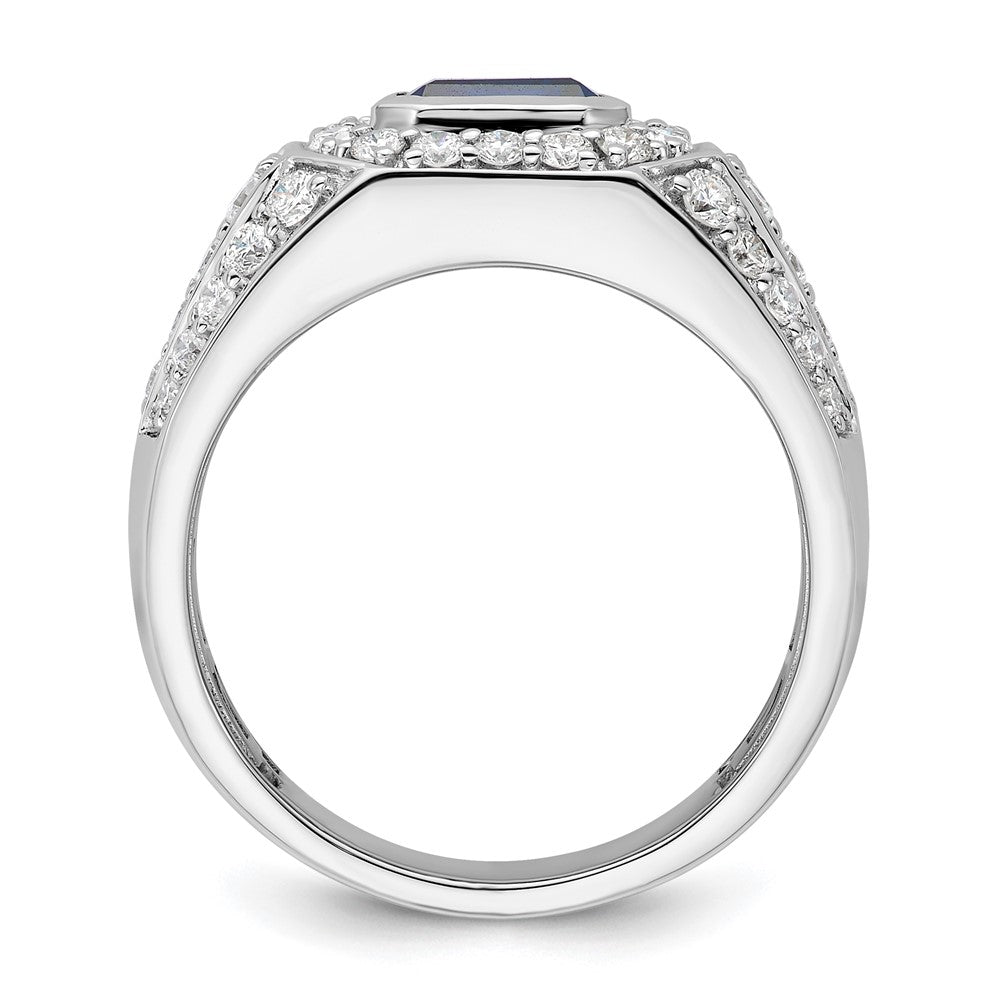 IBGoodman 10k White Gold 1 7/8 carat Lab Grown Diamond VS/SI+ G+ and Lab Created Blue Sapphire Men's Ring