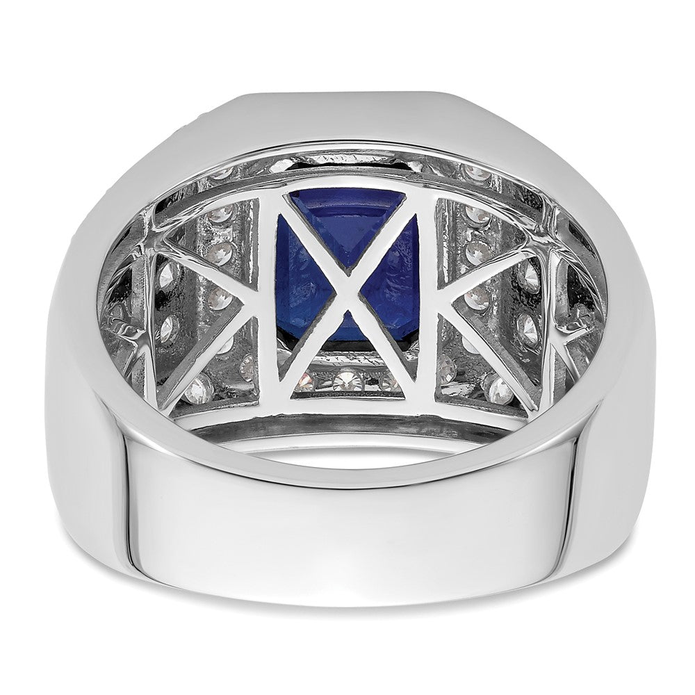 IBGoodman 10k White Gold 1 7/8 carat Lab Grown Diamond VS/SI+ G+ and Lab Created Blue Sapphire Men's Ring